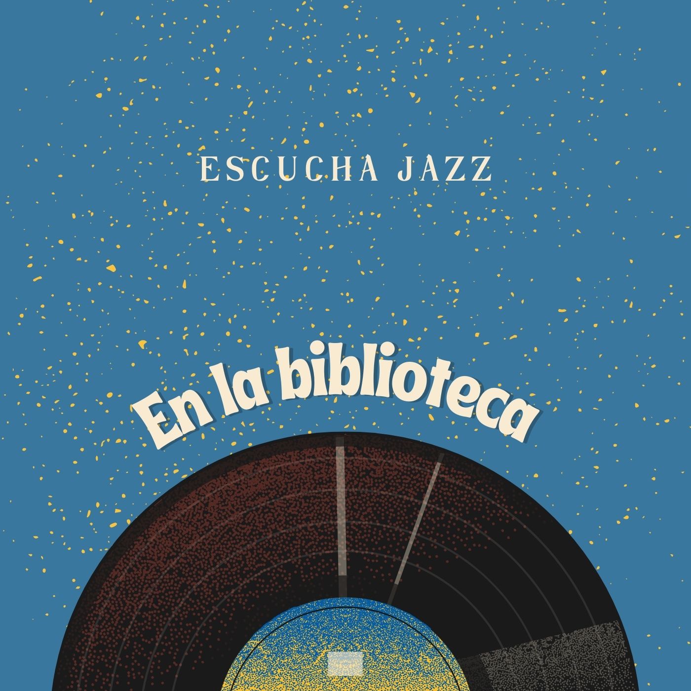 Portada para CD Álbum de Música Jazz con Ilustración de Vinilo, fondo azul  - Jazz Palencia